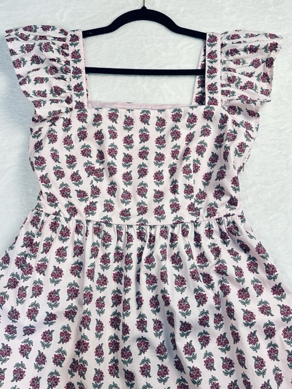 J.Crew Floral Midi Dress Pink Ruffle Sleeve Square Neck Cotton Size 6P NWT $158 - Picture 9 of 16